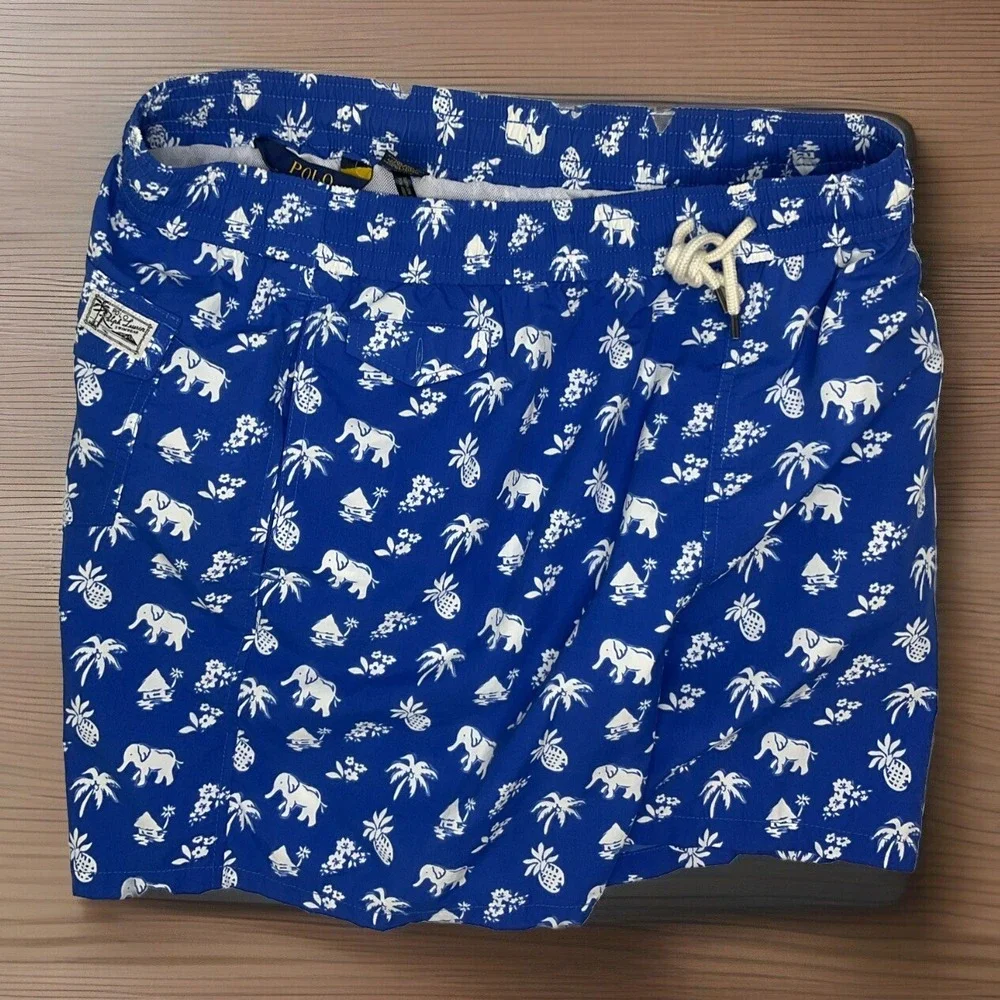 Polo Ralph Lauren Swim Shorts Trunks AOP Elephant Pineapple Print Tiki Men 2XL